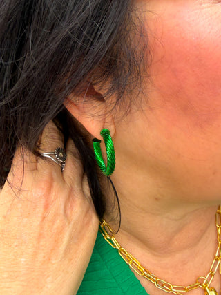 Green Twisted Hoop Earrings