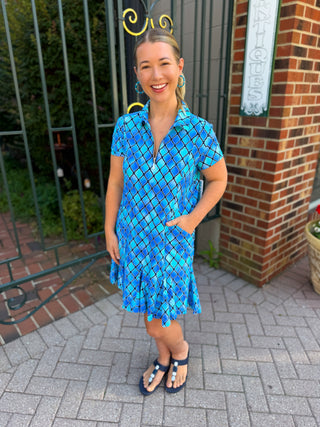 Beachtime by Lulu B Short Sleeve Quarter Zip Ruffle Dress