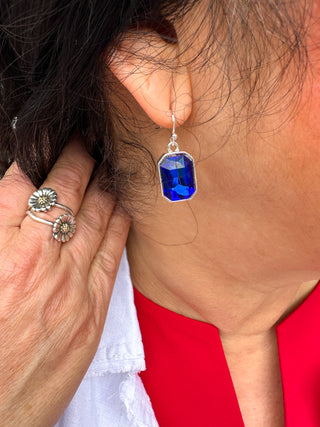 Blue Crystal Rectangle Earrings