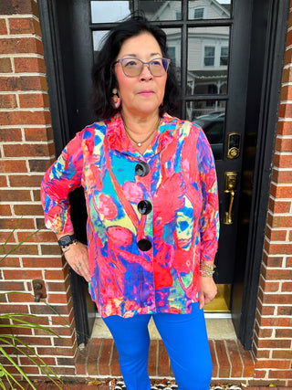 Tango Mango Abstract Rainbow Wire Collar Swing Top