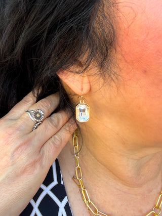 Gold and Clear Crystal Rectangle Earrings