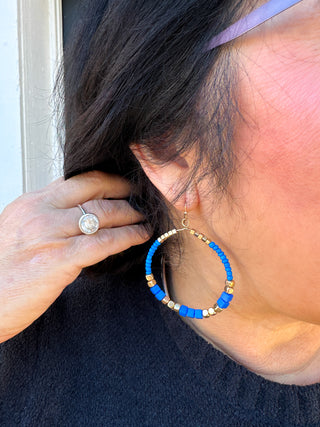 Power Blue Beaded Hoop Earrings