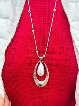 Silver Pearl Drop Necklace