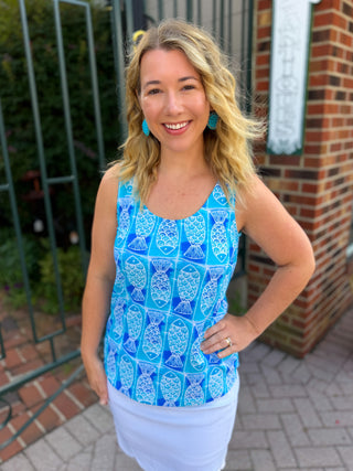 Lulu B Coastal Fish UPF 50+ Scoop Neck Tank