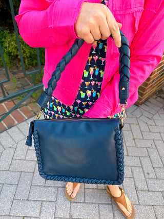 Judith Vegan Whipstitch Shoulder Bag - Navy