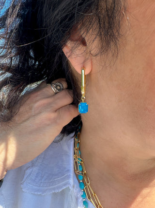 Sorrelli Caribbean Blue Opal Octavia Rectangle Hoop Earrings