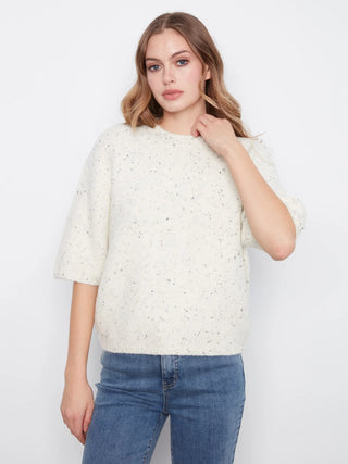 Charlie B Speckled Balloon Sleeve Sweater in Cookies and Cream