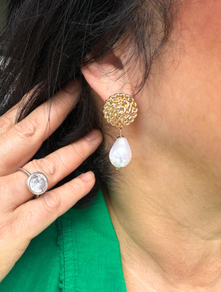 Gold Nautical Pearl Dangle Earrings