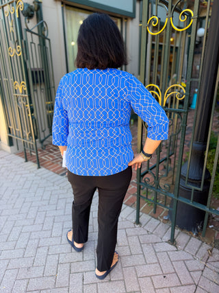 Lulu B Bright Periwinkle Lattice V-Neck 3/4 Sleeve Top