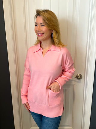 Lulu B Seaglass Pink 2-Pocket Cashmere Sweater