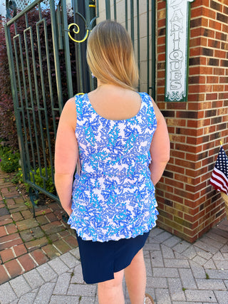 Lulu B Cha Cha White and Blue Coral Tank