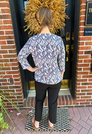 Lulu B Dark Python V-Neck 3/4 Sleeve Top