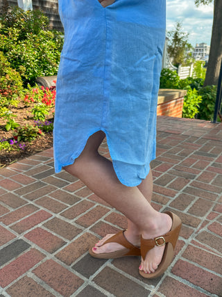 Lulu B Clear Periwinkle Button Down Linen Dress with Pockets