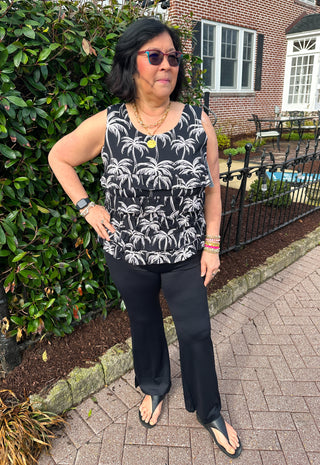 Beachtime by Lulu B Cha Cha Tank Black and Stone Palms