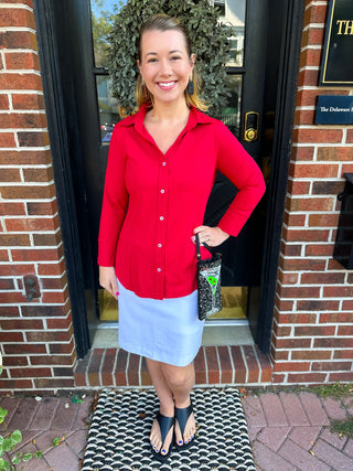 Lulu B Button Down Collar Top Crimson