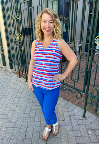 Lulu B Stars and Stripes Sleeveless V-neck Top
