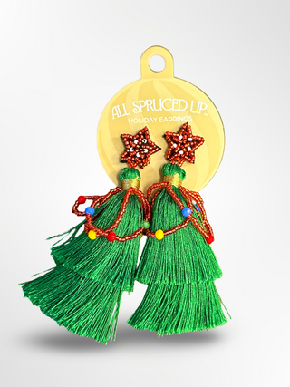 Red and Green Christmas Tree Tassel Earrings