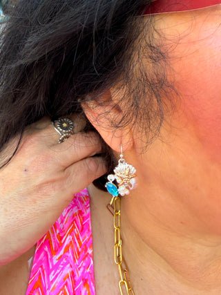 Two Tone and Turquoise Shell Earrings