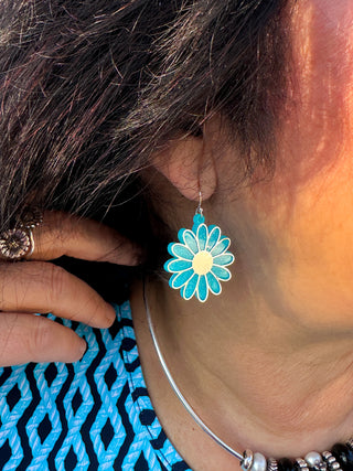Blue Sparkle Flower Earrings