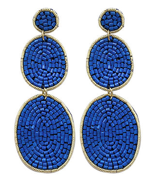 Beaded 3 Oval Drop Earrings Royal Blue