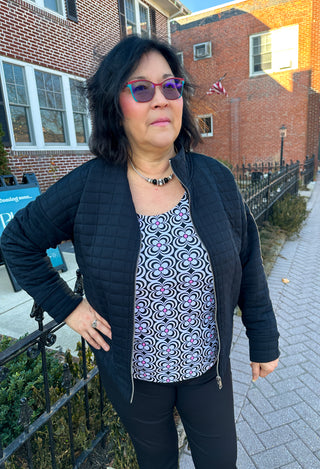 Lulu B Black and Pink Flower Basic Tank