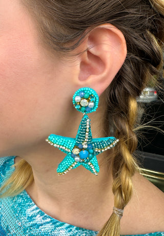 Turquoise Starfish Beaded Earrings