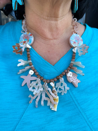 Taupe and Turquoise Coral Necklace