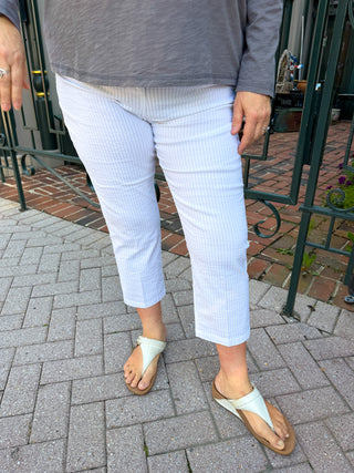 Beachtime by Lulu B White Seersucker Capri