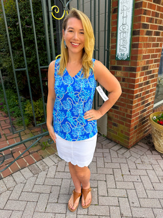Lulu B Blue Corals Sleeveless V-neck Top