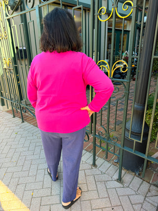 Escape by Habitat Fuchsia Batik Daisy Scoop Neck Fleece Pullover