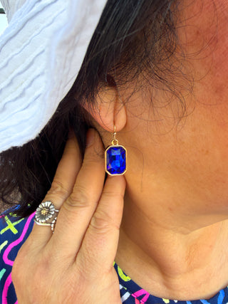 Blue Crystal Rectangle Earrings