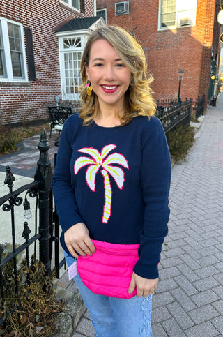 Lulu B Navy Palm Tree Sweater