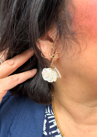 Gold Mother of Pearl Flower Earrings