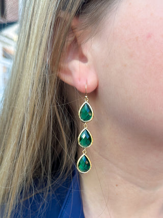 Tiered Green Crystal Dangle Earrings