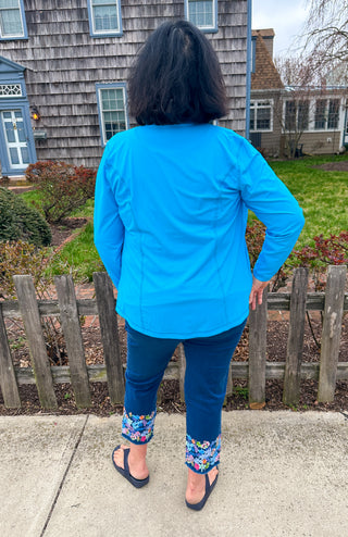 Lulu B Clear Denim Flower Pull on Jean Capri