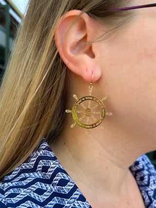 Gold Sparkle Ships Wheel Earrings