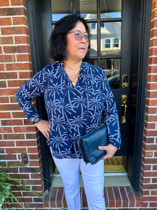 Lulu B Navy Palm Zip Jacket