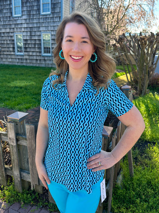 Lulu B Navy Rope Short Sleeve Collar Top