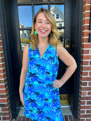 Lulu B Blue Palm Tree Sleeveless V-neck Tank