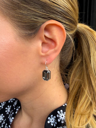 Grey Crystal Rectangle Earrings