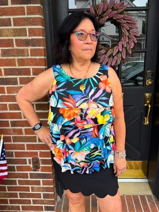 Tango Mango Tropical Floral Print Cha Cha Top