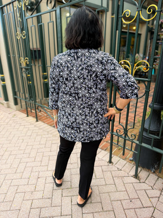 Beachtime by Lulu B Black Flower Power Button Tunic