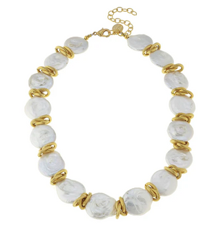 Susan Shaw Coin Pearl Link Necklace