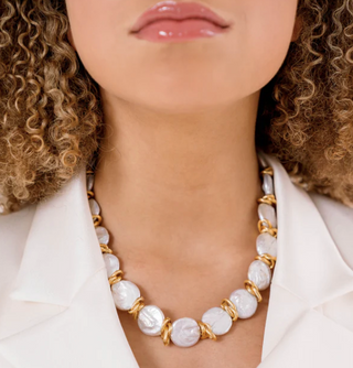 Susan Shaw Coin Pearl Link Necklace