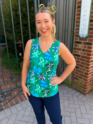 Lulu B Emerald Flower Sleeveless V-neck Top