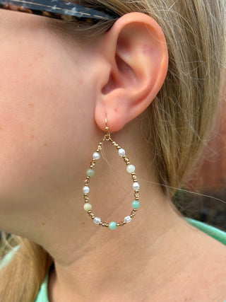 Seafoam and Pearl Teardrop Earrings