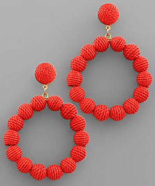 Wrapped Bead Ball Earrings Red