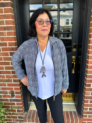 Beachtime by Lulu B Black Abstract Full Zip Jacket