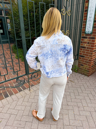 Blue Willow Printed Linen Blend Jacket