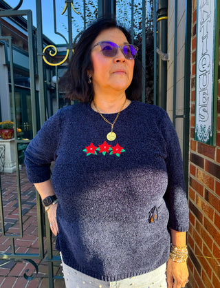 Lulu B Navy Poinsettia Chenille Sweater